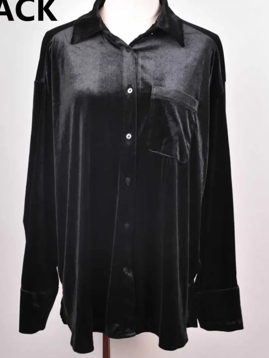 ShopEvelynne Tops - FROM PARIS FRANCE 🇫🇷 Black Velvet Button-Up Shirt